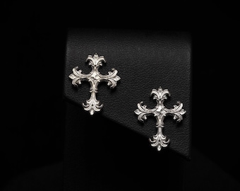 Pendientes de cruz ornamentada - Plata