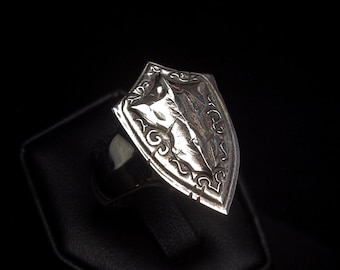 Anillo con escudo de paladín de Battlescar - Plata de ley