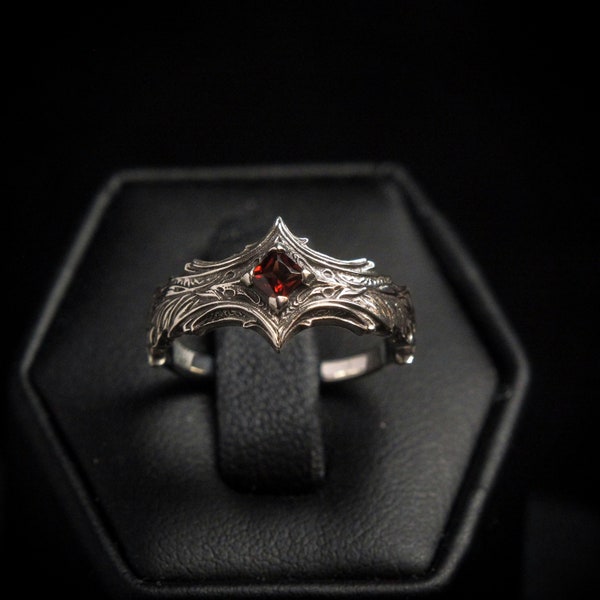 Frenzy - Sterling Silver Ring with Princess Garnet