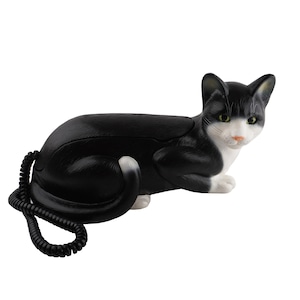 Vintage 1980s Cat Phone Black and White Tuxedo Kitten 80s/90s Telephone