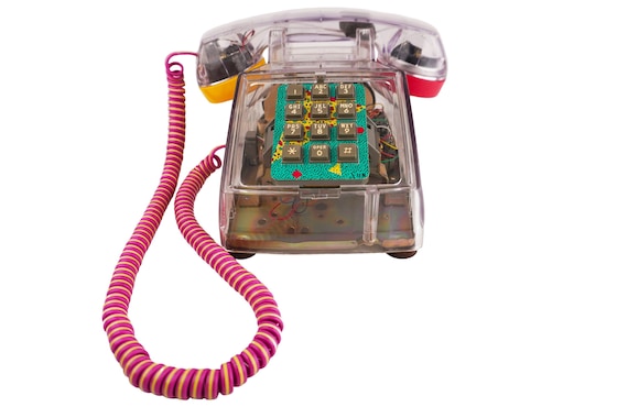 Clear Multi-colored 1980's ITT fun Phone Desktop Telephone RARE 