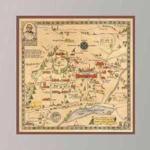 Ancienne carte de Vassar College, carte de New York, affiche de carte vintage, impression d'affiche, papier d'affiche, impression sur toile, décoration murale, décoration d'intérieur
