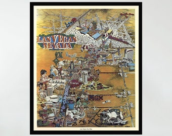 Vintage Las Vegas Map Print, Pictorial Wall Art