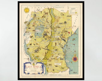 Old Map of East Africa, 28x35 inç, Vintage Map Poster,Vintage Pictorial Map Poster,Poster Print,Canvas Print,Wall Decor,Home Decor