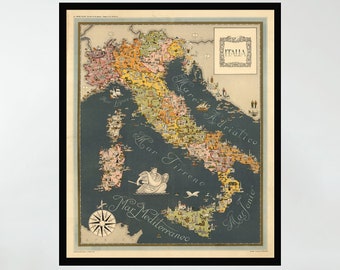Old Map of Italy, Vintage Map Poster, Vintage Pictorial Map Poster,Poster Print,Map art,Canvas Print,Wall Decor,Home Decor