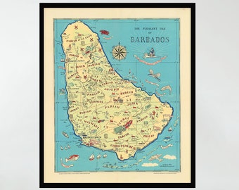 Old Map of Barbados, Vintage Map Poster, Vintage Pictorial Map Poster,Map Art,Poster Print,Canvas Print,Wall Decor,Home Decor