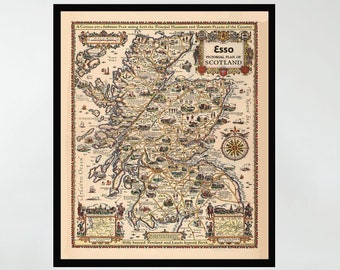 Old Map of Scotland, Vintage Pictorial Map Poster, Vintage Map Poster,Map Art,Poster Print,Canvas Print,Wall Decor,Home Decor