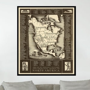 Ancienne carte d'Amérique du Nord, affiche de carte vintage, carte picturale vintage, art de carte vintage, impression d'affiche, impression sur toile, décoration murale, décoration d'intérieur