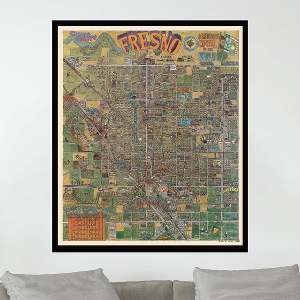 Old Map of Fresno, 28x35 inç, Vintage Map Poster,Vintage Pictorial Map Poster,Vintage Map Art,Poster Print,Canvas Print,Wall Decor