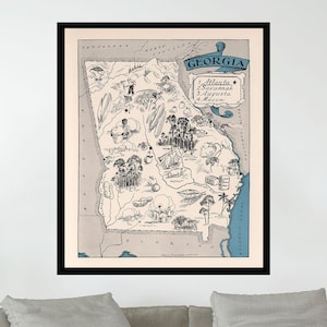 Old Map of Georgia, Vintage Pictorial Map, Vintage Map Poster,Vintage Map Art,Poster Print,Canvas Print,Wall Decor,Home Decor