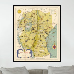 Old Map of East Africa, 28x35 inç, Vintage Map Poster,Vintage Pictorial Map Poster,Poster Print,Canvas Print,Wall Decor,Home Decor