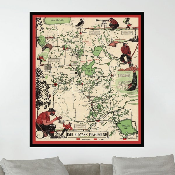 Old Map of Northern Minnesota, Vintage Pictorial Map,Vintage Map Poster,Vintage Poster Print,Canvas Print,Wall Decor,Home Decor