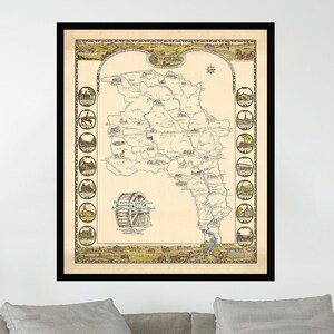 Ancienne carte de Pennsylvanie, carte picturale, affiche de carte vintage, art de carte vintage, impression d'affiche, impression sur toile, décoration murale, décoration d'intérieur