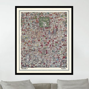 Ancienne carte de Manhattan, 28 x 35 inç, affiche de carte vintage, affiche de carte picturale vintage, art de la carte, impression d'affiche, impression sur toile, décoration murale
