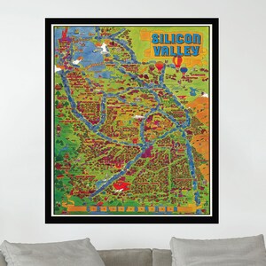 Ancienne carte de la Silicon Valley, 28 x 42 inç, affiche de carte picturale vintage, impression d'affiche, papier d'affiche, impression sur toile, décoration murale, décoration d'intérieur