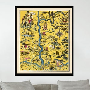 Ancienne carte de France, affiche de carte picturale vintage, impression d'affiche vintage, papier affiche vintage, impression sur toile, décoration murale, décoration d'intérieur