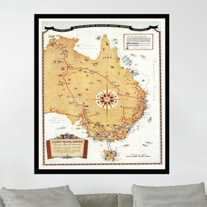 Ancienne carte de l'Australie, carte picturale vintage, affiche de carte vintage, impression d'affiche, papier d'affiche, impression de toile, décor de mur, décor à la maison