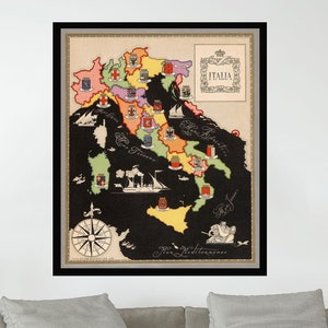Old Map of Italia, Vintage Map Poster,Vintage Pictorial Map Poster,Vintage Map Art,Poster Print,Canvas Print,Wall Decor,Home Decor