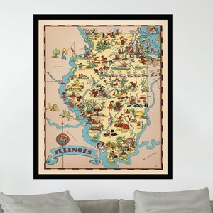 Old Map of Illınois, Vintage Pictorial Map,Vintage Map Poster,Vintage Map Art,Poster Print,Canvas Print,Wall Decor,Home Decor