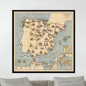 Old Map of Spain, Vintage Pictorial Poster, Vintage Map Poster, Poster ...