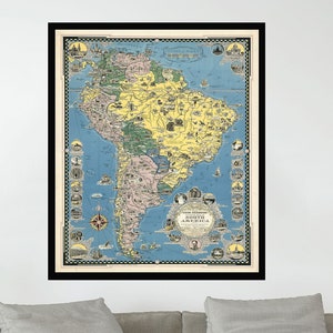 Old Map of South America, Pictorial Map Poster,Vintage Map Poster,Vintage Map Art,Poster Print,Canvas Print,Wall Decor,Home Decor