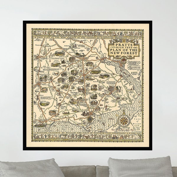 Old Map of New Forest, Vintage Pictorial Poster,Vintage Map Art,Poster Print,Poster Paper,Canvas Print,Wall Decor,Home Decor