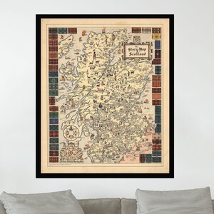 Ancienne carte d'Ecosse, 28 x 35 inç, affiche de carte vintage, affiche de carte picturale vintage, impression d'affiche, impression sur toile, décoration murale, décoration d'intérieur