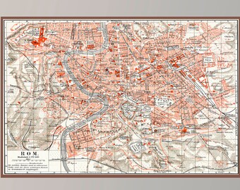 Vintage Rome Map Print, Pictorial Wall Art