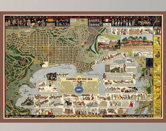 Vintage Carmel-by-the-Sea Map Poster, Pictorial Wall Art