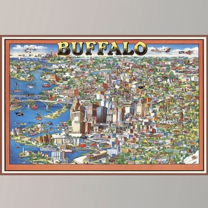 Old Map of Buffalo, Vintage Pictorial Map, Vintage Map Poster, Poster Print, Canvas Print, Gift Idea, Wall Decor, Home Decor