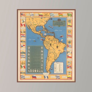 Ancienne carte d'Amérique, drapeaux des Américains, carte picturale vintage, impression d'affiche, papier d'affiche, impression sur toile, décoration murale, décoration d'intérieur