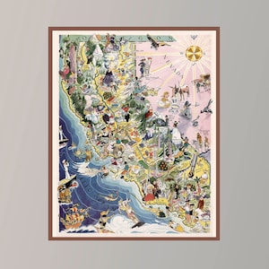 Ancienne carte de la Californie et du Nevada, carte picturale vintage, affiche de carte vintage, impression d'affiche, impression sur toile, idée cadeau, décoration murale, décoration d'intérieur