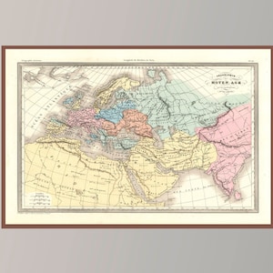 Ancienne carte de l'Europe médiévale, affiche de carte vintage, carte picturale vintage, impression d'affiche, impression sur toile, décoration murale, décoration d'intérieur