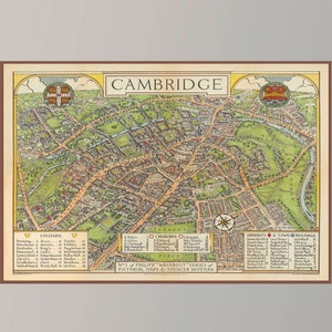 Old Map of Cambridge, Vintage Map Poster, Vintage Pictorial Map,Vintage Map Art ,Poster Print,Canvas Print,Wall Decor,Home Decor