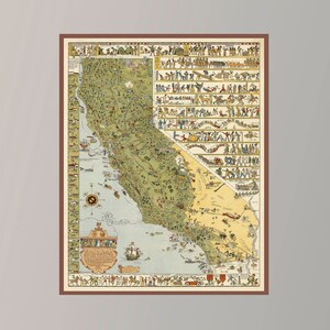 Ancienne carte de la Californie et du Nevada, affiche de carte vintage, carte picturale vintage, art de carte vintage, impression d'affiche, impression sur toile, décoration murale