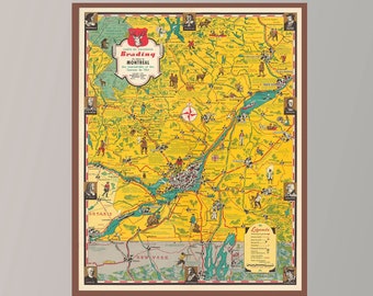 Vintage Montreal Map Poster, Pictorial Art Print