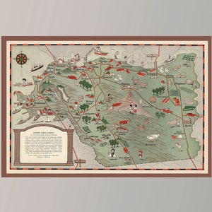 Ancienne carte du pays de Contra Costa, affiches de carte picturale vintage, art de carte vintage, papier d'affiche, impression sur toile, idée cadeau, décoration murale, décoration d'intérieur