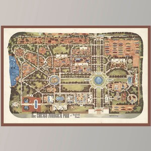 Ancienne carte du parc zoologique de Chicago, carte picturale vintage, affiche de carte vintage, art de carte vintage, impression d'affiche, impression sur toile, décoration murale
