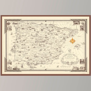 Old Map of Spain and Portugal, Vintage Map Poster, Vintage Pictorial Map, Poster Print, Canvas Print, Gift Idea, Wall Decor, Home Decor