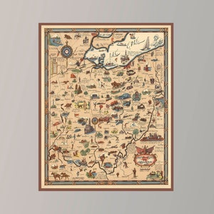 Ancienne carte de l'Ohio, Commonwealth de l'Ohio, carte picturale vintage, art de la carte vintage, impression d'affiche, impression sur toile, idée cadeau, décoration murale, décoration d'intérieur
