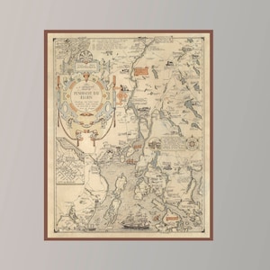 Ancienne carte de la région de la baie de Penobscot, carte picturale vintage, art de la carte vintage, impression d'affiche, impression sur toile, idée cadeau, décoration murale, décoration d'intérieur