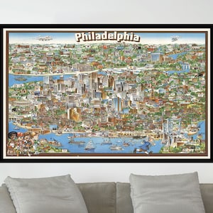 Ancienne carte de Philadelphie, affiche de carte picturale, affiche de carte vintage, art de carte vintage, impression d'affiche, impression sur toile, décoration murale, décoration d'intérieur