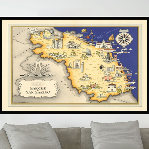 Old Map of San Marino, Old Map of Marche, Vintage Map Poster, Pictorial Map Poster,Poster Print,Canvas Print,Wall Decor,Home Decor