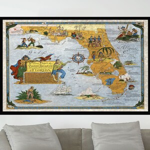 Ancienne carte de la Floride, affiche de carte vintage, affiche de carte picturale vintage, impression d'affiche, art de la carte, impression sur toile, décoration murale, décoration d'intérieur