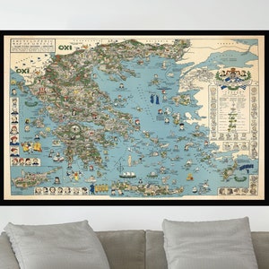 Ancienne carte de la Grèce, affiche de carte vintage, affiche de carte picturale, impression d'affiche, art de carte vintage, impression sur toile, décoration murale, décoration d'intérieur