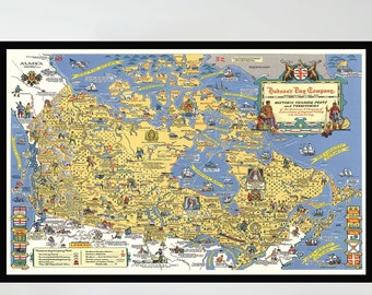 Vintage Hudson Bay Map Poster, Pictorial Print, Wall Decor