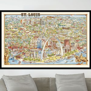 Carte ancienne de Saint-Louis, affiche de carte illustrée, affiche de carte vintage, art de carte vintage, impression d'affiche, impression sur toile, décoration murale, décoration d'intérieur