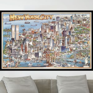 Ancienne carte de la ville de New York, affiche de carte picturale, affiche de carte vintage, art de carte vintage, impression d'affiche, impression sur toile, décoration murale, décoration d'intérieur