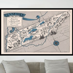 Old Map of Tennessee,Vintage Pictorial Map,Vintage Map Poster,Vintage Map Art,Poster Print,Canvas Print,Wall Decor,Home Decor