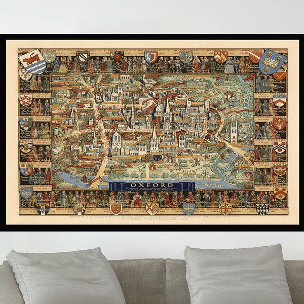 Old Map of Oxford University, Vintage Map Poster, Pictorial Map Poster,Poster Print,Map art,Canvas Print,Wall Decor,Home Decor